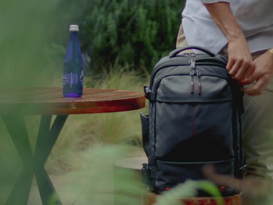 Husband and boys with their own backpacks